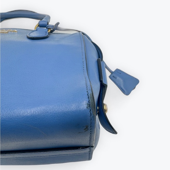 Auth Prada Small Blue Vitello Daino Convertible 2way Satchel Preloved Purse Ex+ - Picture 10 of 16